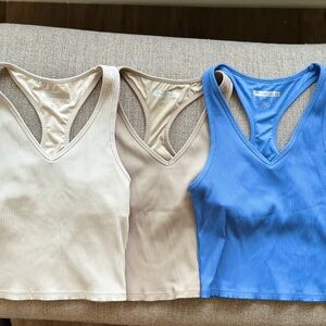 Forever 21 Ribbed Tank Trio - Cream, Tan, Blue Bundle